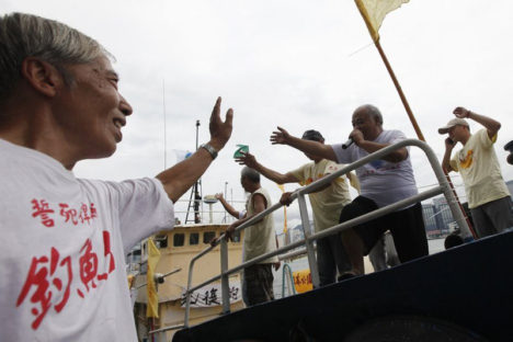 Activists depart for the disputed islands Senkaku in Japan, or Diaoyu in China, in Hong Kong